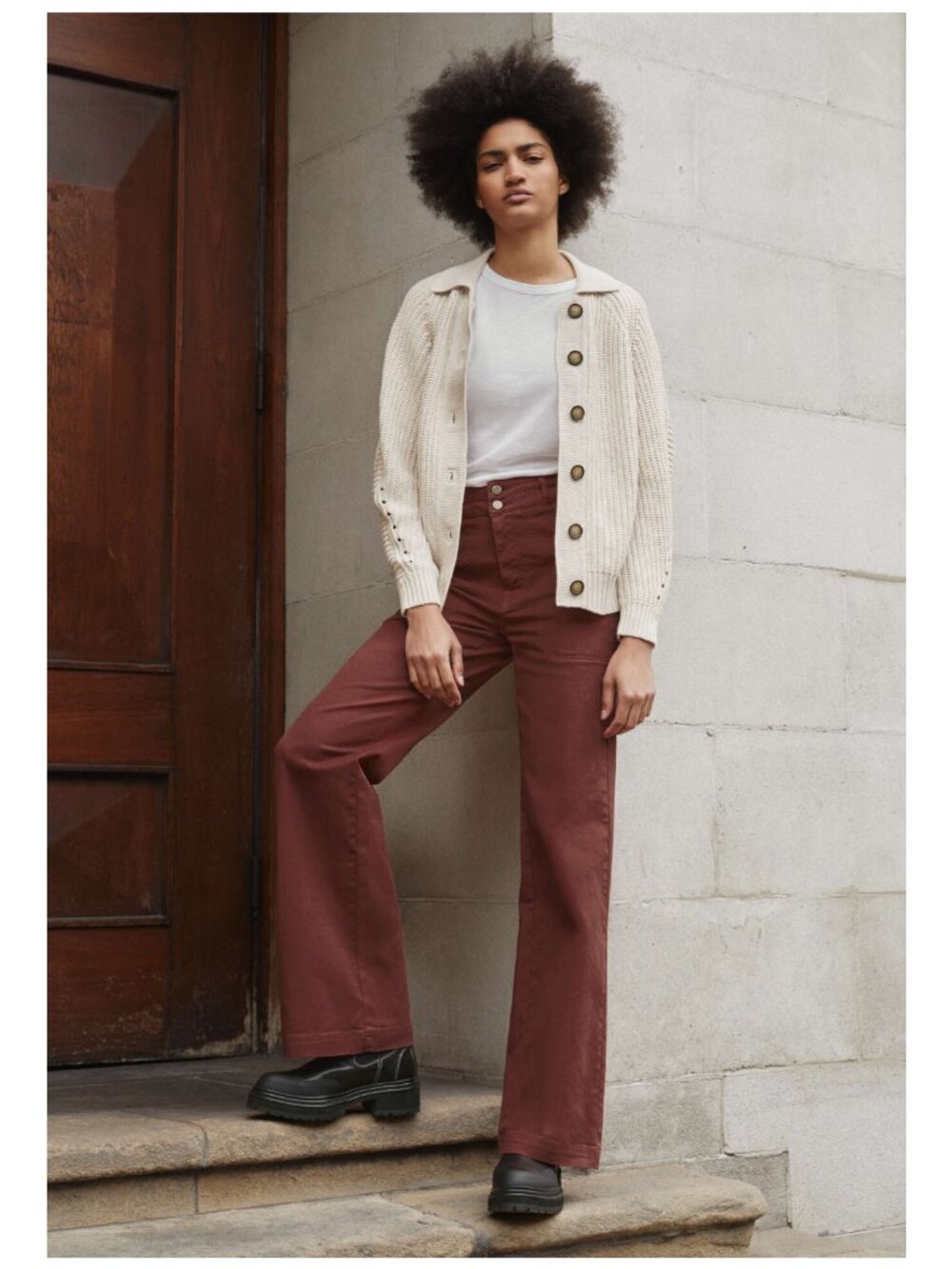 WRAP LONDON Flared Trouser Stretch Cotton in Chilli Plum Size US 14